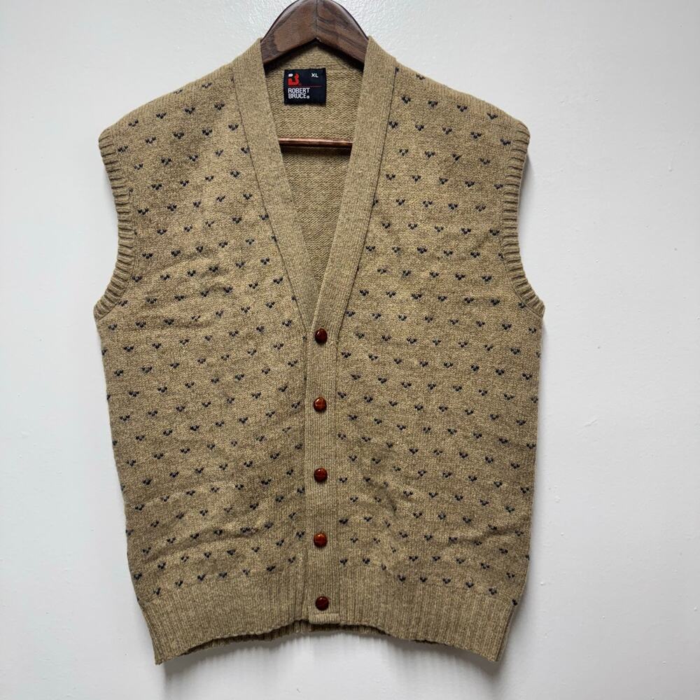 Robert Bruce XL Men’s Wool Blend Grandpa Sweater Vest Tan Fleck Preppy Classic